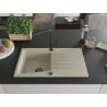 Mexen Cesar Granitspüle 1-Becken mit Abtropffläche und Küchenarmatur Flora, beige - 6514-69-670401-70-B