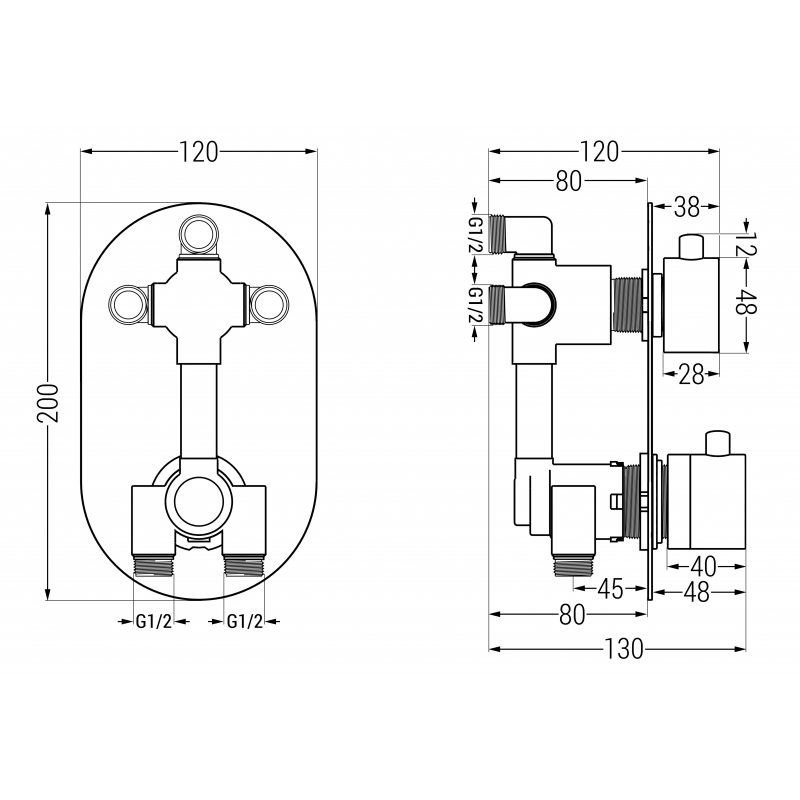 Mexen Kai thermostatische Wannen-Duscharmatur 3-Wege, schwarz - 77602-70
