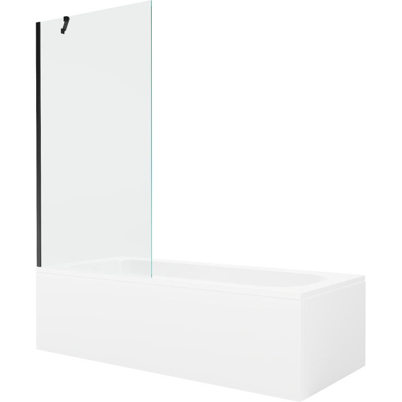 Mexen Vega Rechteckige Badewanne 160 x 70 cm mit Verkleidung und 1-flügeliger Paravent 90 cm, transparent, schwarz