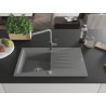 Mexen Cesar Granitspüle 1-Becken mit Abtropffläche und Küchenarmatur Flora, grau - 6514-71-670401-06