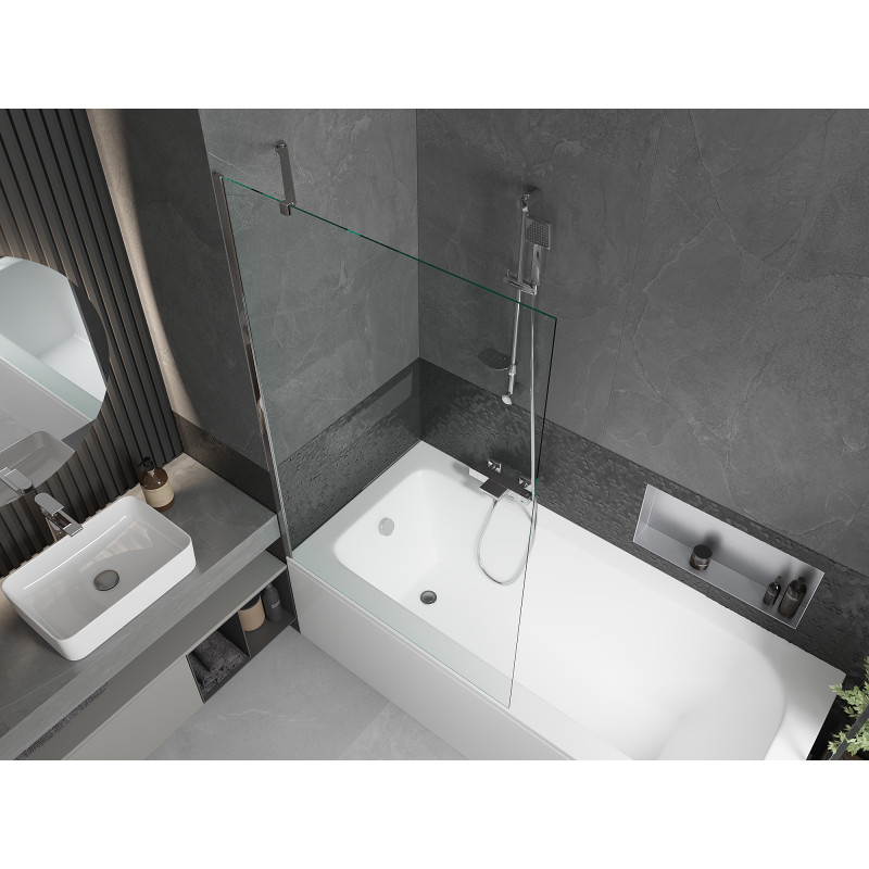Mexen Vega Rechteckige Badewanne 160 x 70 cm mit Verkleidung und 1-flügeliger Duschwand 100 cm, transparent, Chrom