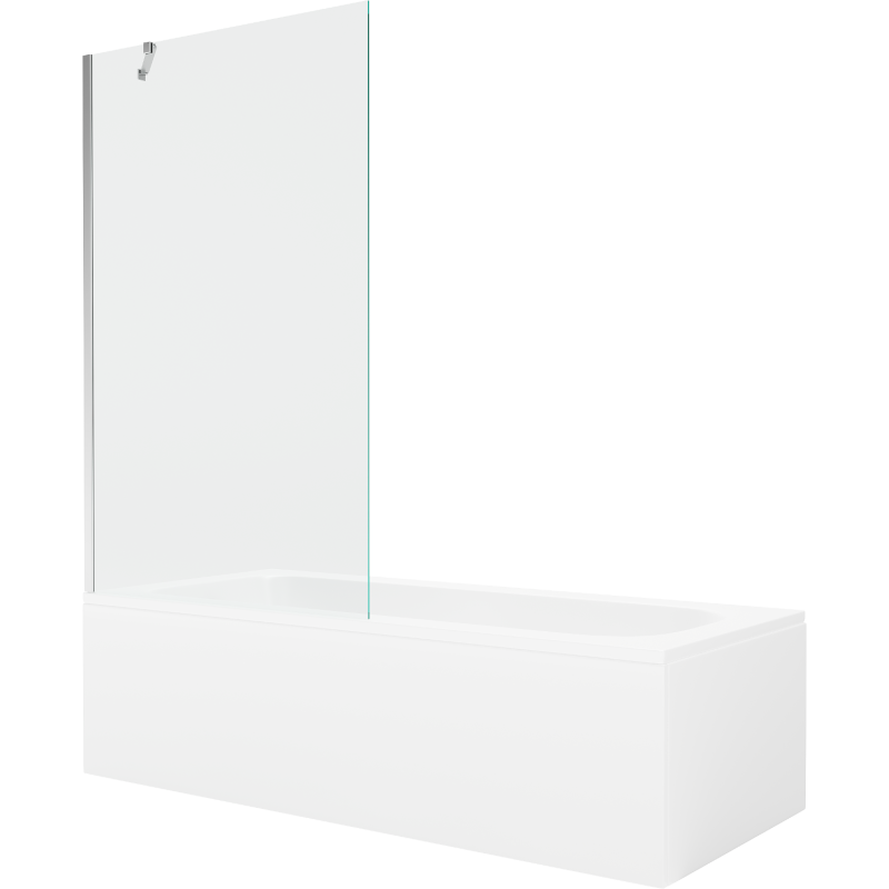 Mexen Vega Rechteckige Badewanne 160 x 70 cm mit Verkleidung und 1-flügeliger Duschwand 100 cm, transparent, Chrom