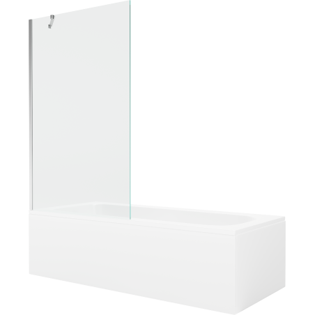 Mexen Vega Rechteckige Badewanne 160 x 70 cm mit Verkleidung und 1-flügeliger Duschwand 100 cm, transparent, Chrom