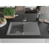 Mexen Cesar Granitspüle 1-Kammer mit Abtropffläche und Küchenarmatur Flora, grau - 6514-71-670401-07
