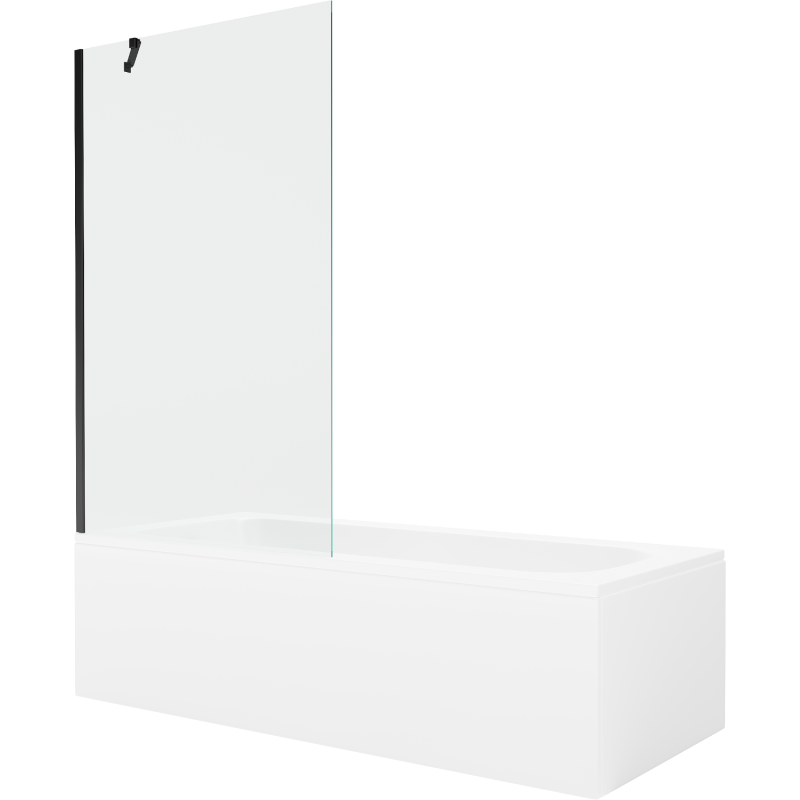 Mexen Vega Rechteckige Badewanne 160 x 70 cm mit Verkleidung und 1-flügeliger Abtrennung 100 cm, transparent, schwarz