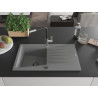 Mexen Cesar Granitspüle 1-Becken mit Abtropffläche und Küchenarmatur Flora, grau - 6514-71-670401-07-B