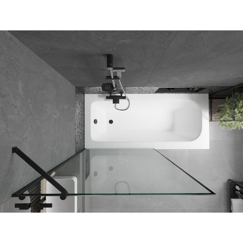 Mexen Vega rechteckige Wanne 160 x 70 cm mit Verkleidung und 1-flügeliger Trennwand 100 cm, schwarzes Muster