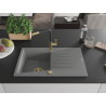 Mexen Cesar Granitspüle 1-Becken mit Abtropffläche und Küchenarmatur Flora, grau - 6514-71-670401-57-G
