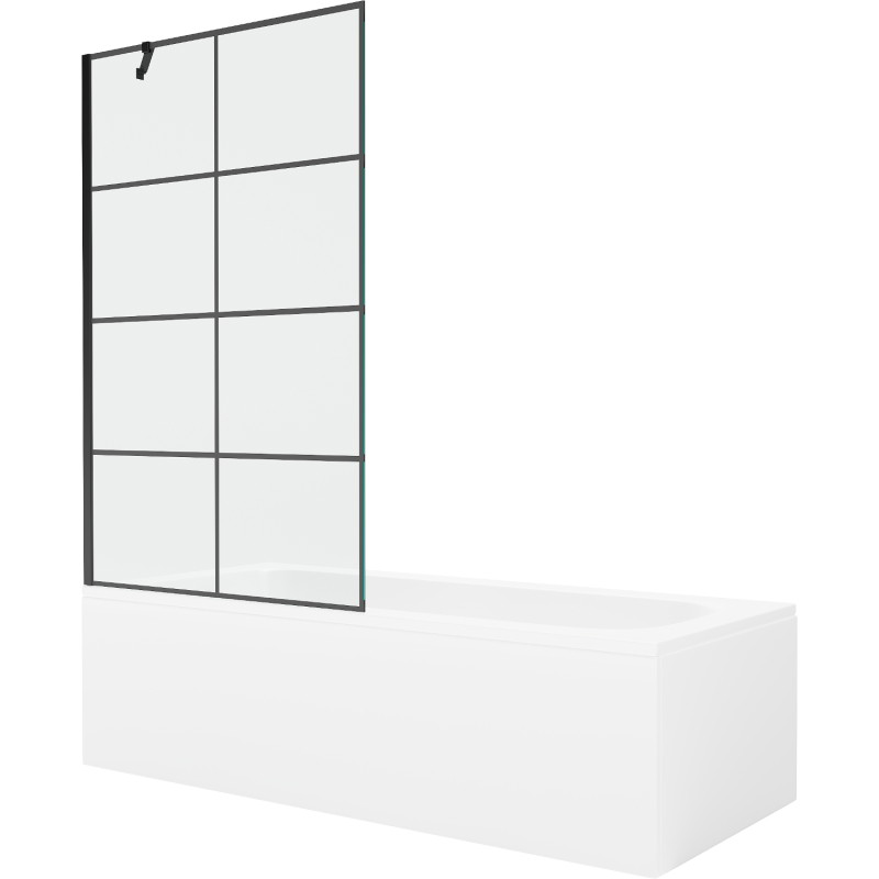 Mexen Vega Rechteckige Badewanne 160 x 70 cm mit Verkleidung und 1-flügeliger Abtrennung 100 cm, schwarzes Muster