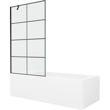 Mexen Vega Rechteckwanne 160 x 70 cm mit Verkleidung und 1-flügeligem Paravent 100 cm, schwarzes Muster - 550116070X9510007077