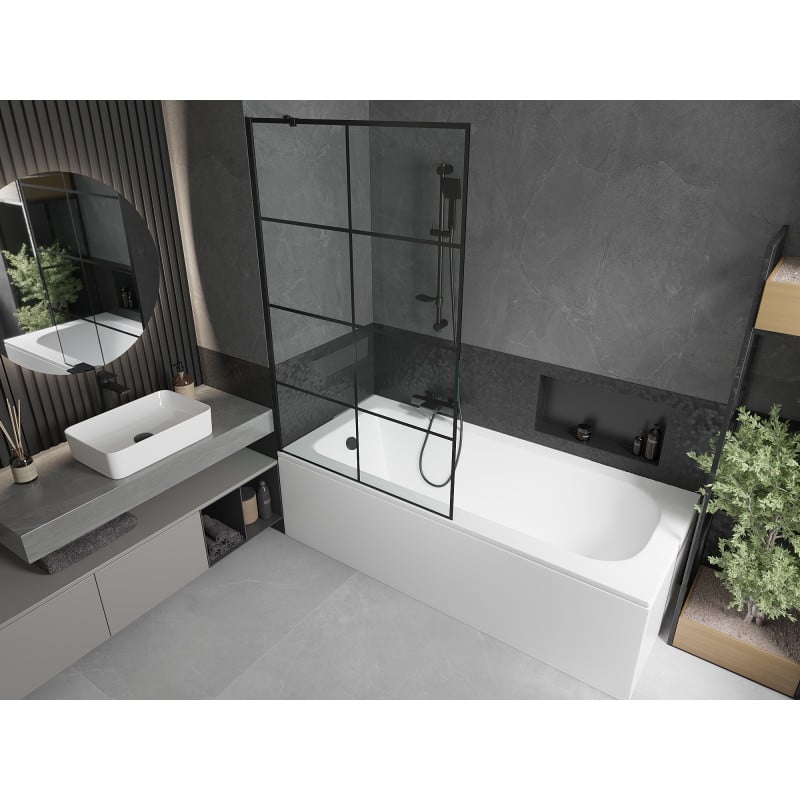 Mexen Vega Rechteckwanne 160 x 70 cm mit Verkleidung und 1-flügeligem Paravent 100 cm, schwarzes Muster - 550116070X9510007077