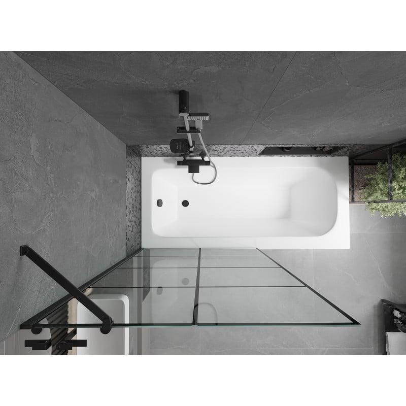 Mexen Vega Rechteckwanne 160 x 70 cm mit Verkleidung und 1-flügeligem Paravent 100 cm, schwarzes Muster - 550116070X9510007077