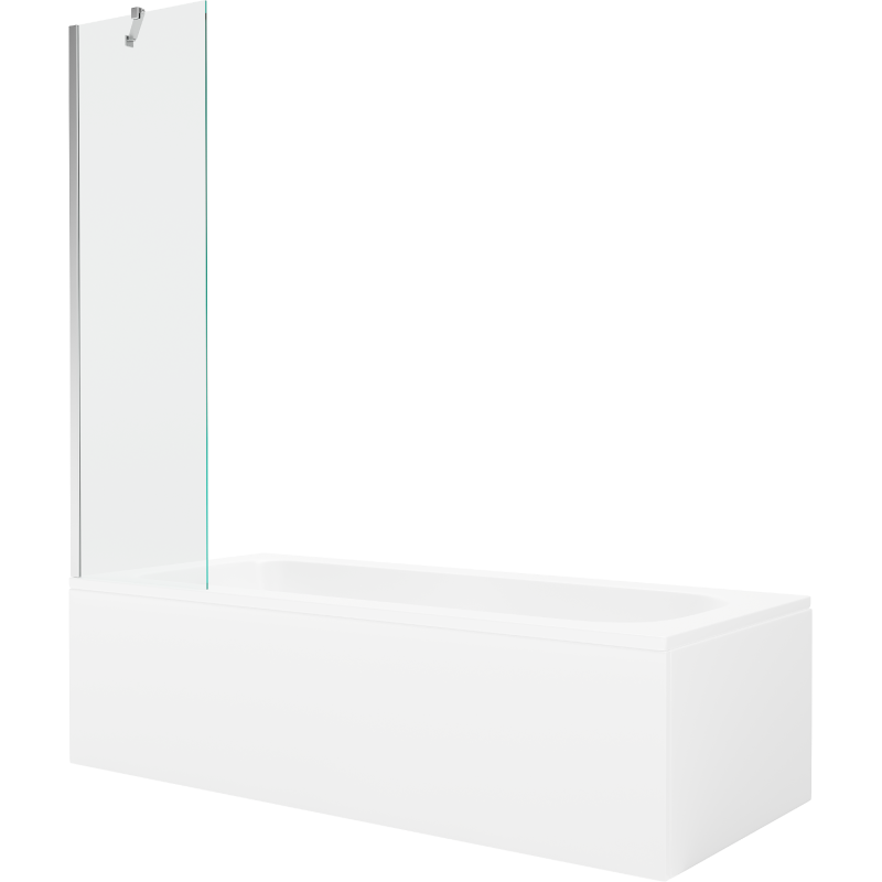 Mexen Vega Rechteckige Badewanne 170 x 70 cm mit Verkleidung und 1-flügeliger 50 cm Duschwand, transparent, Chrom