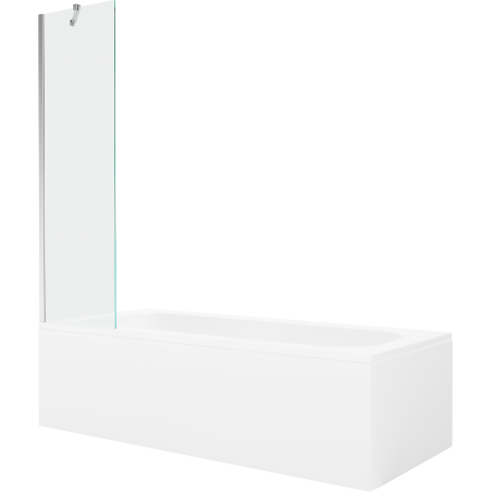 Mexen Vega Rechteckige Badewanne 170 x 70 cm mit Verkleidung und 1-flügeliger 50 cm Duschwand, transparent, Chrom