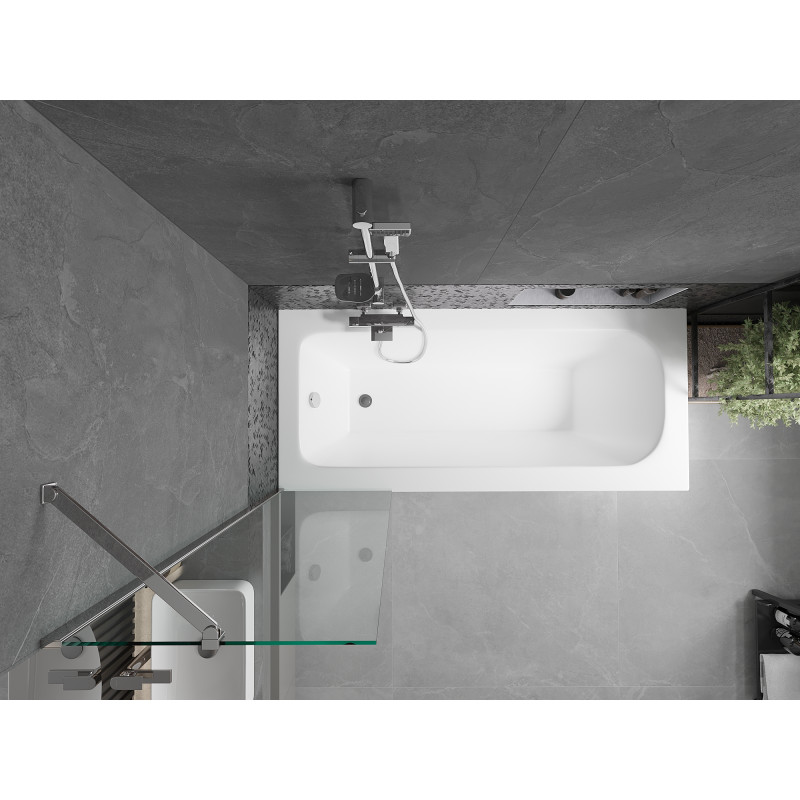 Mexen Vega Rechteckige Badewanne 170 x 70 cm mit Verkleidung und 1-flügeliger 50 cm Duschwand, transparent, Chrom