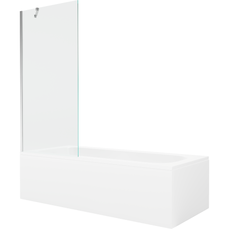 Mexen Vega Rechteckige Badewanne 170 x 70 cm mit Verkleidung und 1-flügeliger Duschwand 80 cm, transparent, Chrom