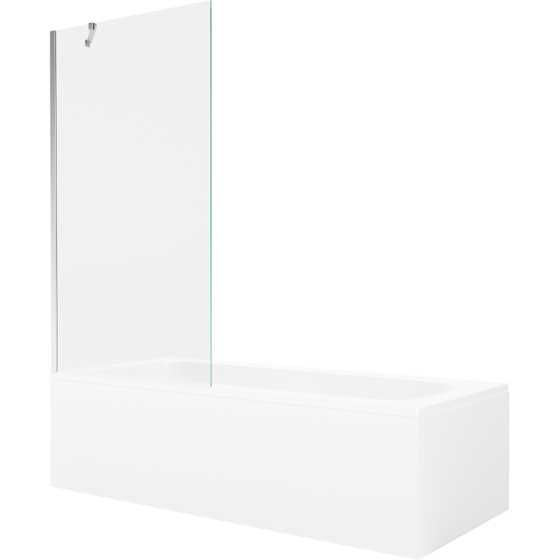 Mexen Vega Rechteckige Badewanne 170 x 70 cm mit Verkleidung und 1-flügeliger 90 cm Faltwand, transparent, Chrom