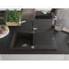 Mexen Cesar Granitspüle 1-Becken mit Abtropffläche und Küchenarmatur Flora, schwarz/gold metallic - 6514-75-670401-07