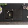 Mexen Cesar Granitspüle 1-Becken mit Abtropffläche und Küchenarmatur Flora, Schwarz/Gold Metallic - 6514-75-670401-57-G