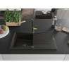 Mexen Cesar granitspüle mit 1 Becken, Abtropffläche und Küchenarmatur Flora, schwarz/gold metallic - 6514-75-670401-57-B