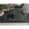 Mexen Cesar Granitspüle 1-Becken mit Abtropffläche und Küchenarmatur Flora, schwarz gesprenkelt - 6514-76-670401-00