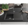 Mexen Cesar Granitspüle 1-Kammer mit Abtropffläche und Küchenarmatur Flora, schwarz gesprenkelt - 6514-76-670401-00