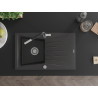 Mexen Cesar Granitspüle 1-Becken mit Abtropffläche und Küchenarmatur Flora, schwarz gesprenkelt - 6514-76-670401-07