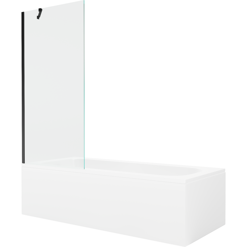 Mexen Vega Rechteckige Badewanne 170 x 70 cm mit Verkleidung und 1-flügeliger 80 cm Duschwand, transparent, schwarz