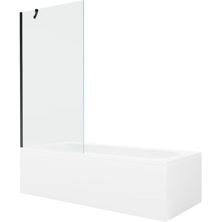 Mexen Vega Rechteckige Badewanne 170 x 70 cm mit Verkleidung und 1-flügeliger Abtrennung 90 cm, transparent, schwarz