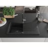 Mexen Cesar Granitspüle, 1-Becken mit Abtropffläche und Küchenarmatur Flora, schwarz - 6514-77-670401-07-B