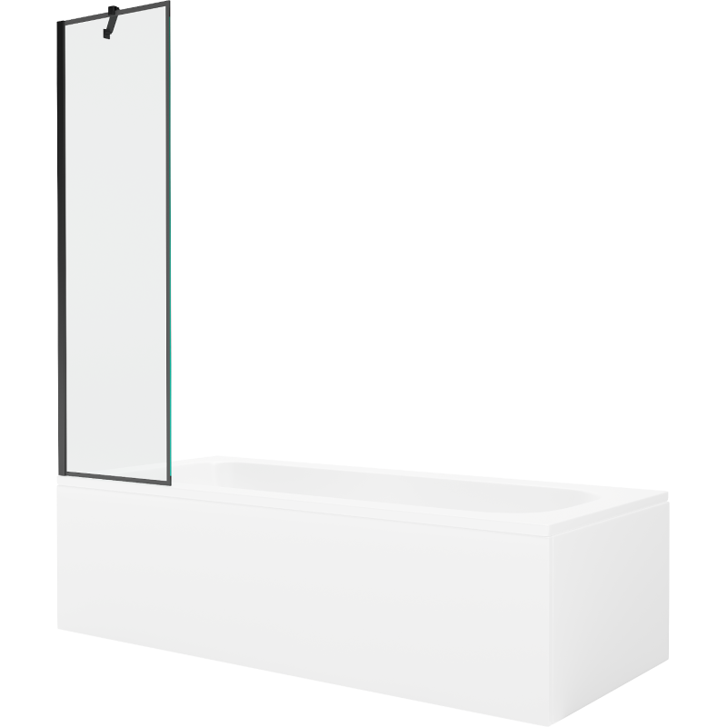 Mexen Vega Rechteckige Badewanne 170 x 70 cm mit Verkleidung und 1-flügeliger Duschwand 50 cm, schwarzes Muster