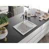 Mexen Enzo Granitspüle 1-Becken mit Abtropffläche und Küchenarmatur Flora, weiß - 6506-20-670401-07