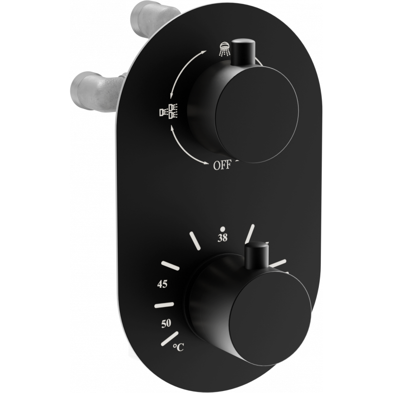Mexen Kai thermostatische Wannen-Duscharmatur 3-Wege, schwarz - 77602-70
