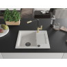 Mexen Enzo Granitspüle 1-Becken mit Abtropffläche und Küchenarmatur Flora, weiß - 6506-20-670401-57-B