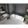 Mexen Vega rechteckige Badewanne 170 x 70 cm mit Verkleidung und 1-flügeliger Schirm 90 cm, schwarzes Muster