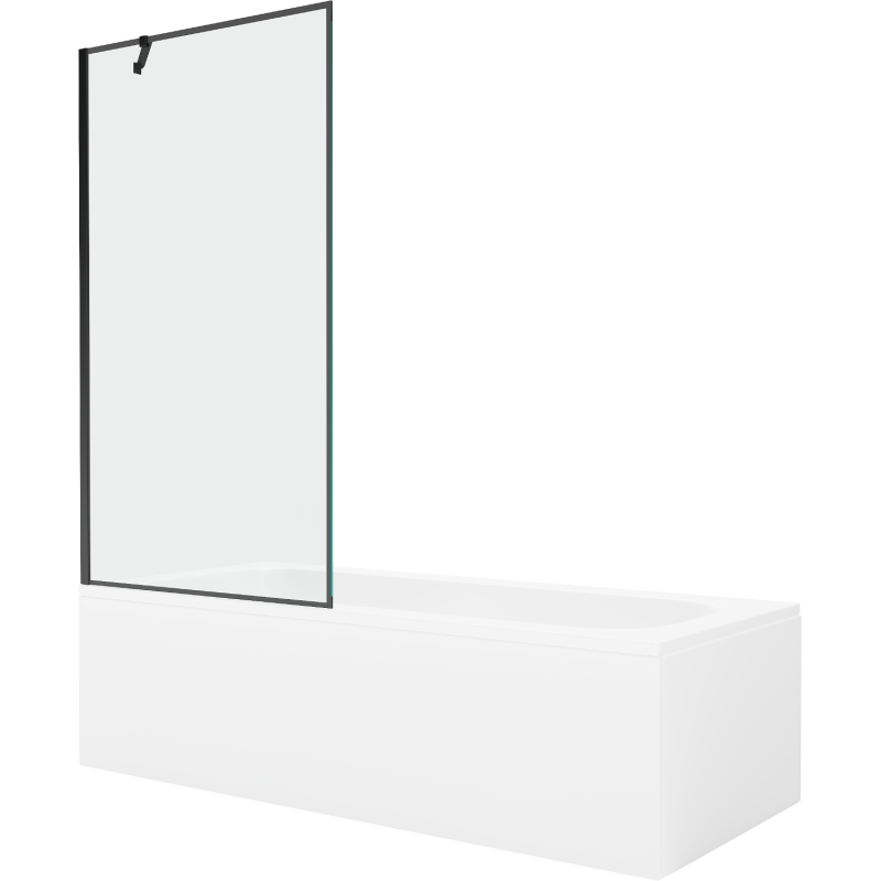 Mexen Vega rechteckige Badewanne 170 x 70 cm mit Verkleidung und 1-flügeliger Schirm 90 cm, schwarzes Muster