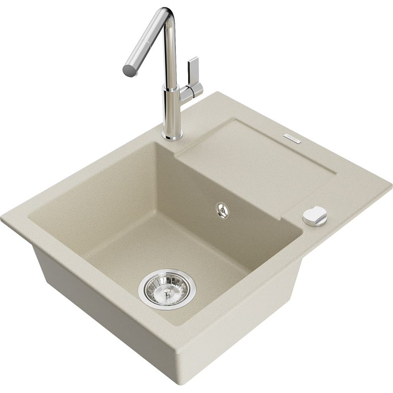 Mexen Enzo Granitspüle ein Becken mit Abtropffläche und Küchenarmatur Flora, beige - 6506-69-670401-00