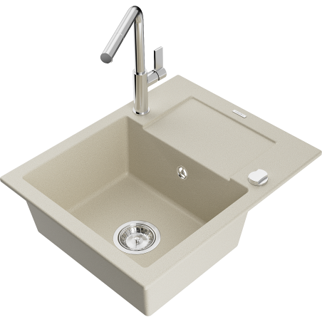 Mexen Enzo Granitspüle ein Becken mit Abtropffläche und Küchenarmatur Flora, beige - 6506-69-670401-00