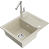 Mexen Enzo Granitspüle 1-Becken mit Abtropffläche und Küchenarmatur Flora, beige - 6506-69-670401-00