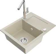 Mexen Enzo Granitspüle ein Becken mit Abtropffläche und Küchenarmatur Flora, beige - 6506-69-670401-00