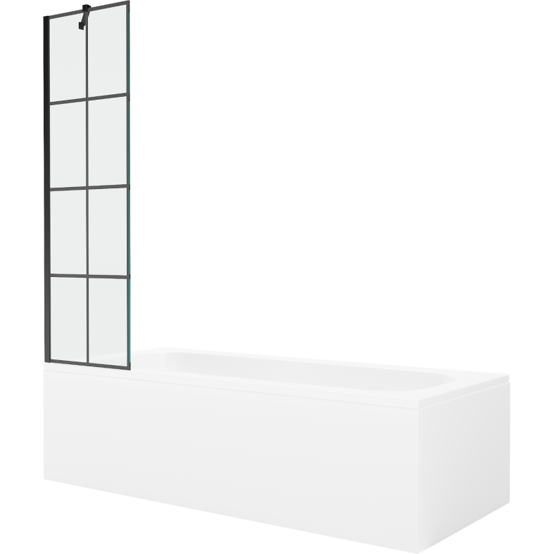 Mexen Vega Rechteckige Wanne 170 x 70 cm mit Verkleidung und 1-flügeliger Trennwand 50 cm, schwarzes Muster