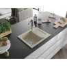Mexen Enzo Granitspüle 1-beckig mit Abtropffläche und Küchenarmatur Flora, beige - 6506-69-670401-07