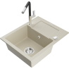 Mexen Enzo granitspüle 1-becken mit abtropffläche und küchenarmatur Flora, beige - 6506-69-670401-07