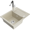 Mexen Enzo Granitspüle 1-beckig mit Abtropffläche und Küchenarmatur Flora, beige - 6506-69-670401-07