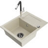 Mexen Enzo 1-Kammer Granitspüle mit Abtropffläche und Küchenarmatur Flora, beige - 6506-69-670401-07-B