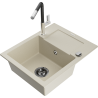 Mexen Enzo Granitspüle, ein Becken mit Abtropffläche und Küchenarmatur Flora, beige - 6506-69-670401-07-B