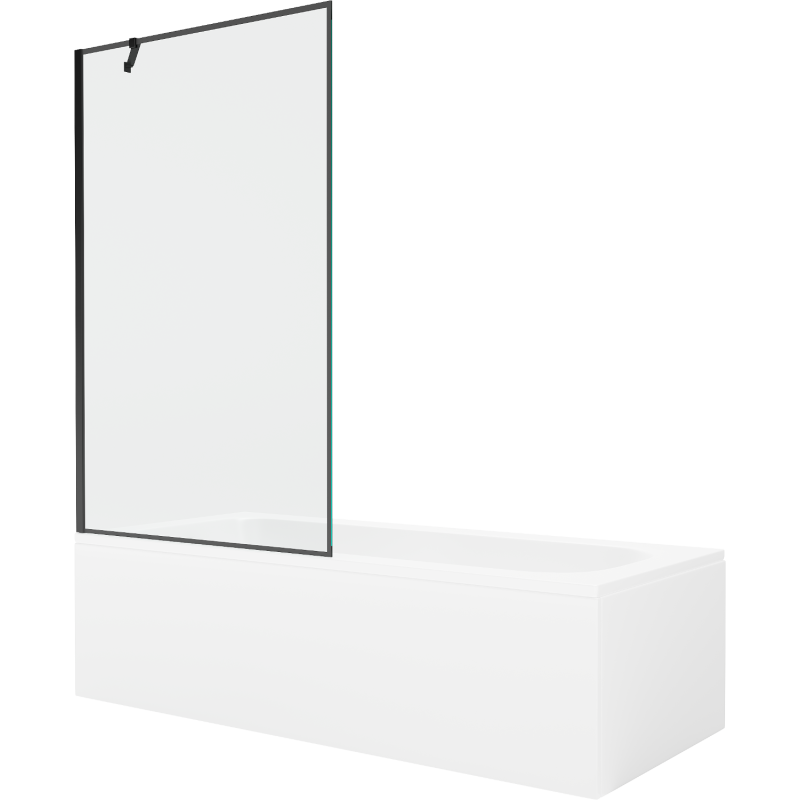 Mexen Vega rechteckige Badewanne 170 x 70 cm mit Verkleidung und 1-flügeliger Abtrennung 100 cm, schwarzes Muster