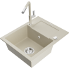 Mexen Enzo Granitspüle 1-Becken mit Abtropffläche und Küchenarmatur Flora, beige - 6506-69-670401-09