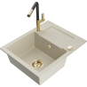 Mexen Enzo Granitspüle 1-Becken mit Abtropffläche und Küchenarmatur Flora, beige - 6506-69-670401-57-G