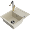 Mexen Enzo Granitspüle 1-Becken mit Abtropffläche und Küchenarmatur Flora, beige - 6506-69-670401-57-B